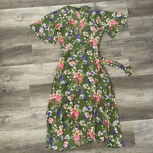 Green with floral pattern, wrap dress